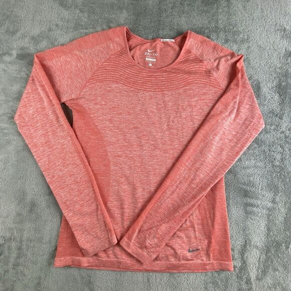 Nike Tops - Nike Top Womens Large Pink Coral Dri Fit Long Sleeve Activewear Gym Running Yoga